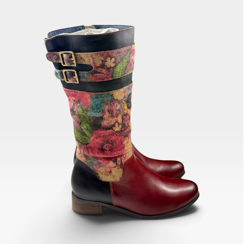 L'Artiste Barbie Tall Boots Womens 42 US 10.5-11 Red Multi Floral Leather